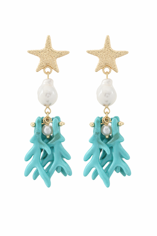Fringe Coral Pearl Earring Turquoise