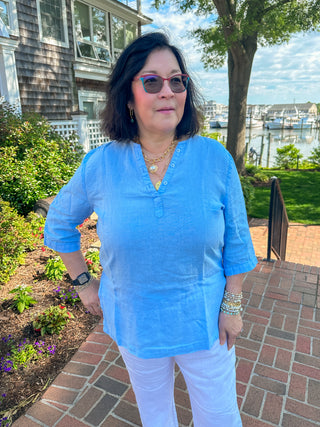 Lulu B Clear Periwinkle V-neck Linen Tunic