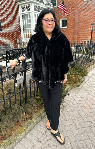 Black Faux Fur Wrap with Hood