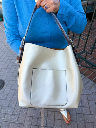 Classic Metallic Pearl Hobo Handbag with Coffee Handle