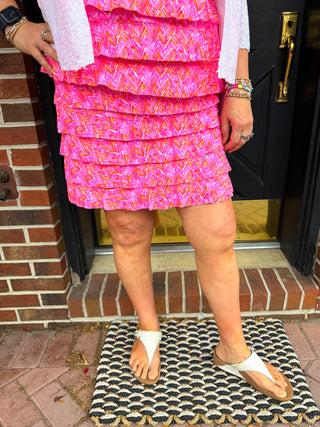 Lulu B Pink and Orange Chevron Cha Cha Skort