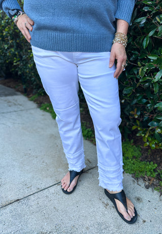 Lulu B Denim Fringe Pant White