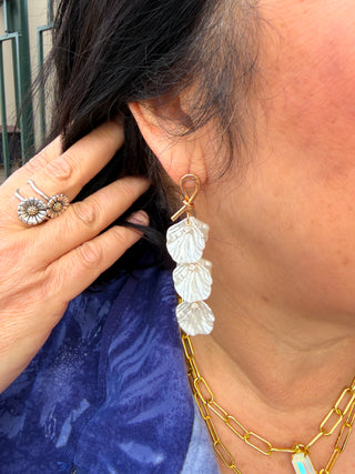 Gold and Pearl Shell Dangle Earrings