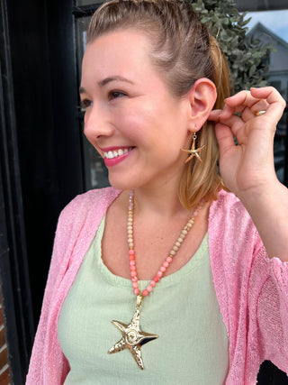 Pink Beaded Starfish Necklace and Earring Set