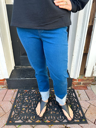 Lulu B Denim Rhinestone Cuff Pull on Jean