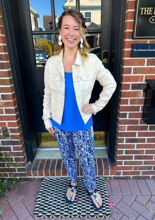 Lulu B Navy and Sand Vine Secret Pocket Capri Legging