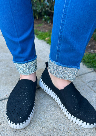 Lulu B Clear Denim Bling Cuff Pull on Jean Capri