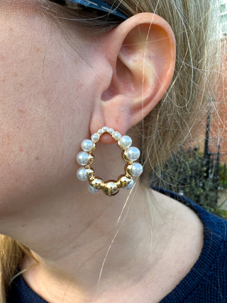 Gold Pearl Bubble Hoop Earrings