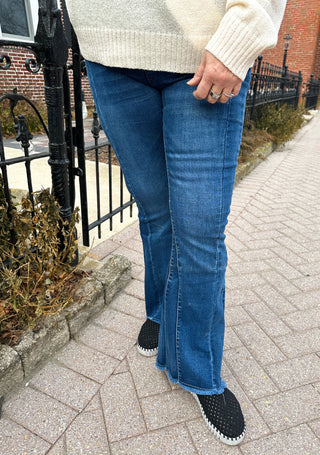 Coco + Carmen EverStretch Flare Jeans with Inset Seam - Dark Denim