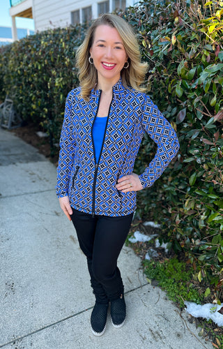 Lulu B Blue Geometric Zip Jacket