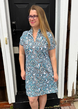 Lulu B Black Gingham Shells Short Sleeve Quarter Zip Dress