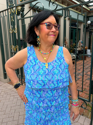 Lulu B Blue Snake Sleeveless Cha Cha Tank