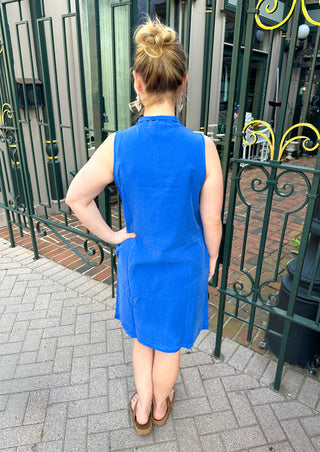 Lulu B Blue Tencel Sleeveless Quarter Zip Dress