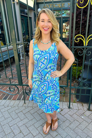 Tango Mango Women's Green and Blue UPF 50+ Sleeveless Dress