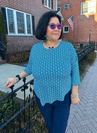 Lulu B Navy Rope Asymmetrical Scoop Neck Top