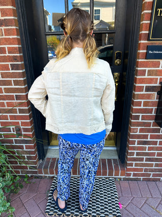 Lulu B Navy and Sand Vine Secret Pocket Capri Legging