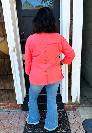 Lulu B Salmon Button Back Waffle Knit V-Neck Top