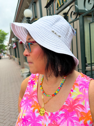 Lulu B White Ribbon Fabric Sun Hat
