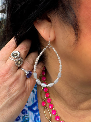White Multi Beaded Hoop Earrings