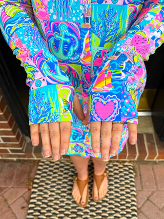 Beachtime by Lulu B Modern Mosaic Long Sleeve Collar Dress