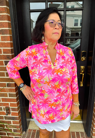 Lulu B Pink Palm Tree Button Tunic