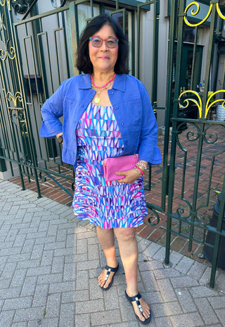 Tango Mango Periwinkle Ruffle Linen Jacket