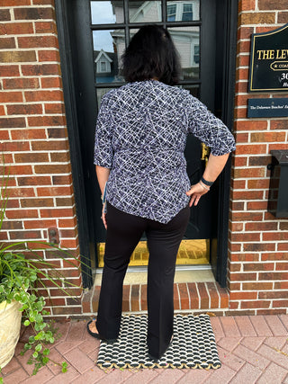 Beachtime by Lulu B Black Splatter Asymmetrical Scoop Neck Top