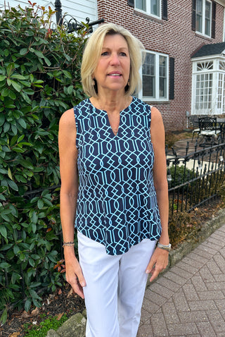 Lulu B Coastal Lattice Sleeveless Keyhole Top