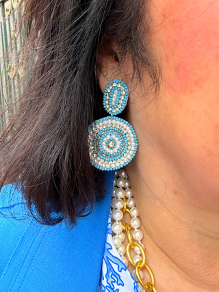 Beaded Pastel Blue Circle Earrings