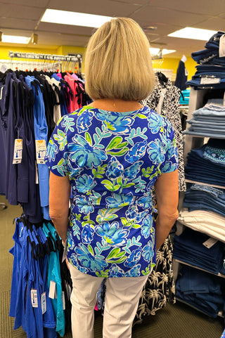 Tango Mango Blue & Green Floral V-Neck Top