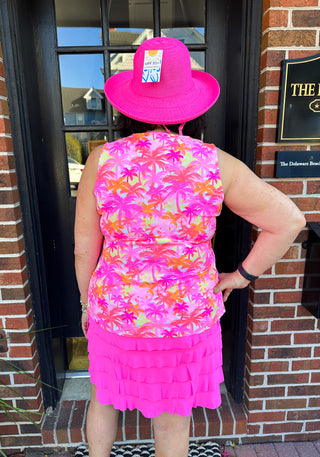 Lulu B Pink Palm Tree Sleeveless V-neck Tank