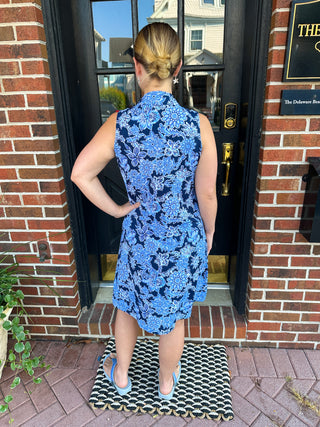 Beachtime by Lulu B Navy Hibiscus Sleeveless Quarter Zip Dress
