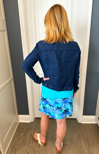 Lulu B Blue Palm Tree Zip Skort