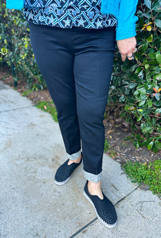 Lulu B Black Bling Cuff Pull on Jean Capri