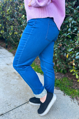 Lulu B Clear Denim Bling Cuff Pull on Jean Capri