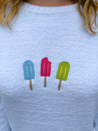 Lulu B White Chenille Embroidered Popsicle Sweater