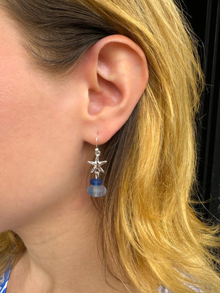 Petite Blue Starfish Seaglass Earrings