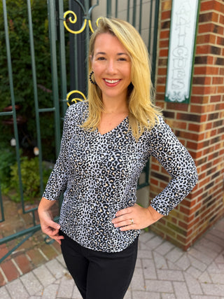 Lulu B Black Sparkle Leopard V-Neck Top