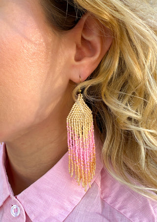 Pink and Yellow Beaded Earrings
