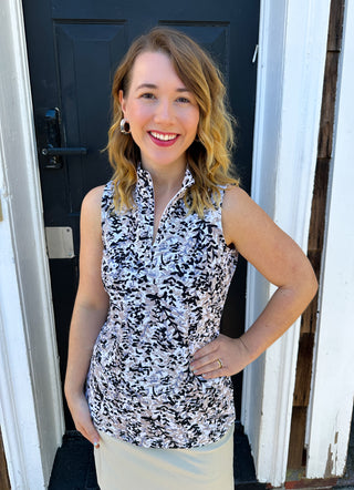 Beachtime by Lulu B Black and Tan Sleeveless Zip Up