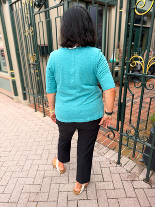 Escape by Habitat Teal Cotton Seamed Elbow Tee