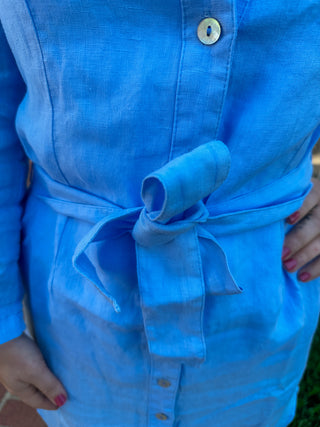 Lulu B Clear Periwinkle Button Down Linen Dress with Pockets