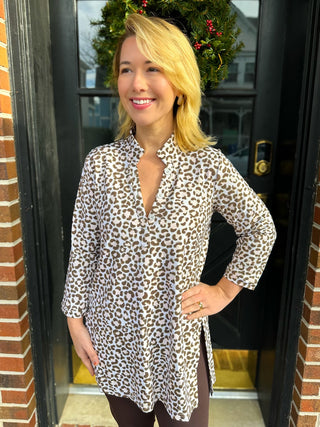 Lulu B Cream Leopard Button Tunic