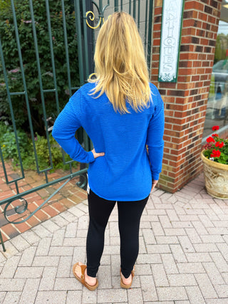 Lulu B Blue Waffle Texture 2 Pocket Tunic Sweater
