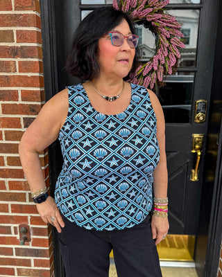 Lulu B Black and Turquoise Shells Basic Tank