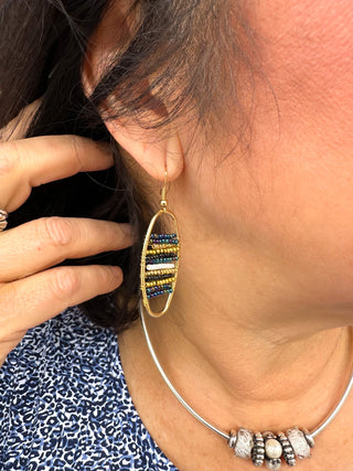 Navy Multicolor Beaded Earrings