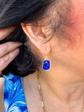 Blue and Silver Crystal Rectangle Earrings