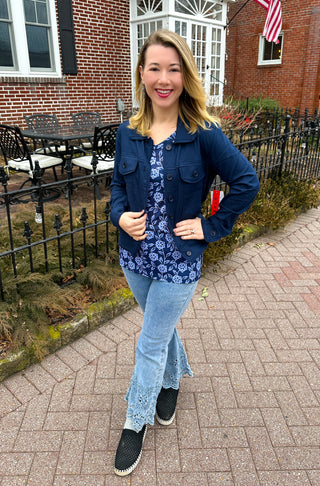 Tango Mango Navy Blossom V-Neck T-Shirt