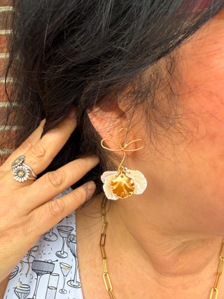 Neutral Mother of Pearl Flower Earrings