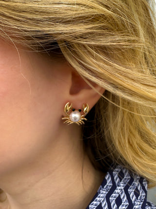 Crab Pearl and Gold Stud Earrings